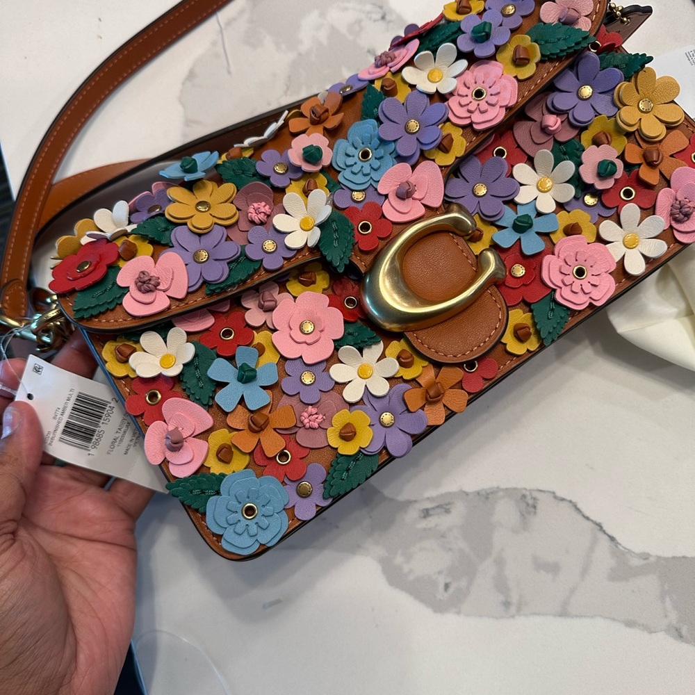 Coach Multicolor Floral Appliqué Leather Shoulder Bag